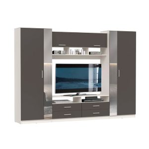 Стенка Вена 91.01 с зеркалом Диамант серый \ Белый